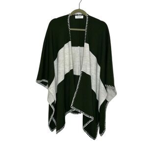 MerSea Travel Wrap OS Olive Green Ivory‎ Color Block Blanket Stitch Lagenlook